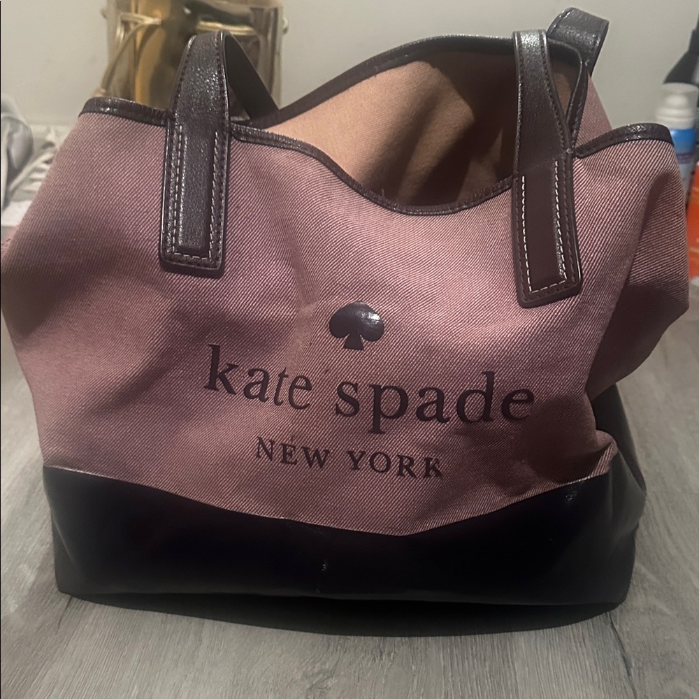 Kate spade Pink Canvas Tote with Brown Leather Trim and Logo